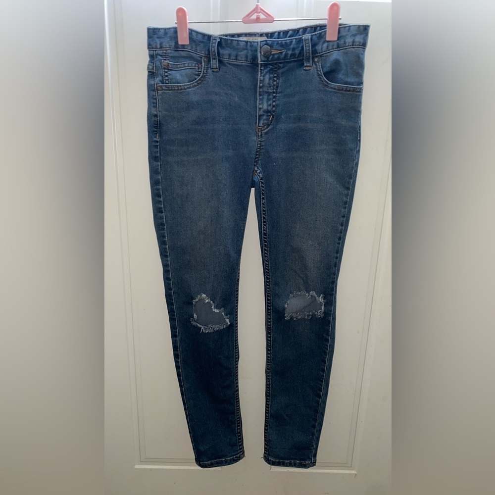 Free People Blue Skinny Jeans Modern Distressed